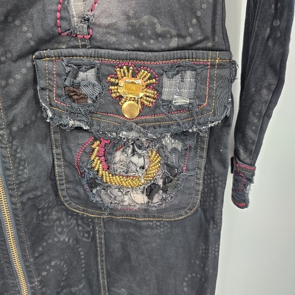 Tricotto Distressed Embelished Embroidered Denim Jacket Style 766 Womens Dress - Picture 2 of 9